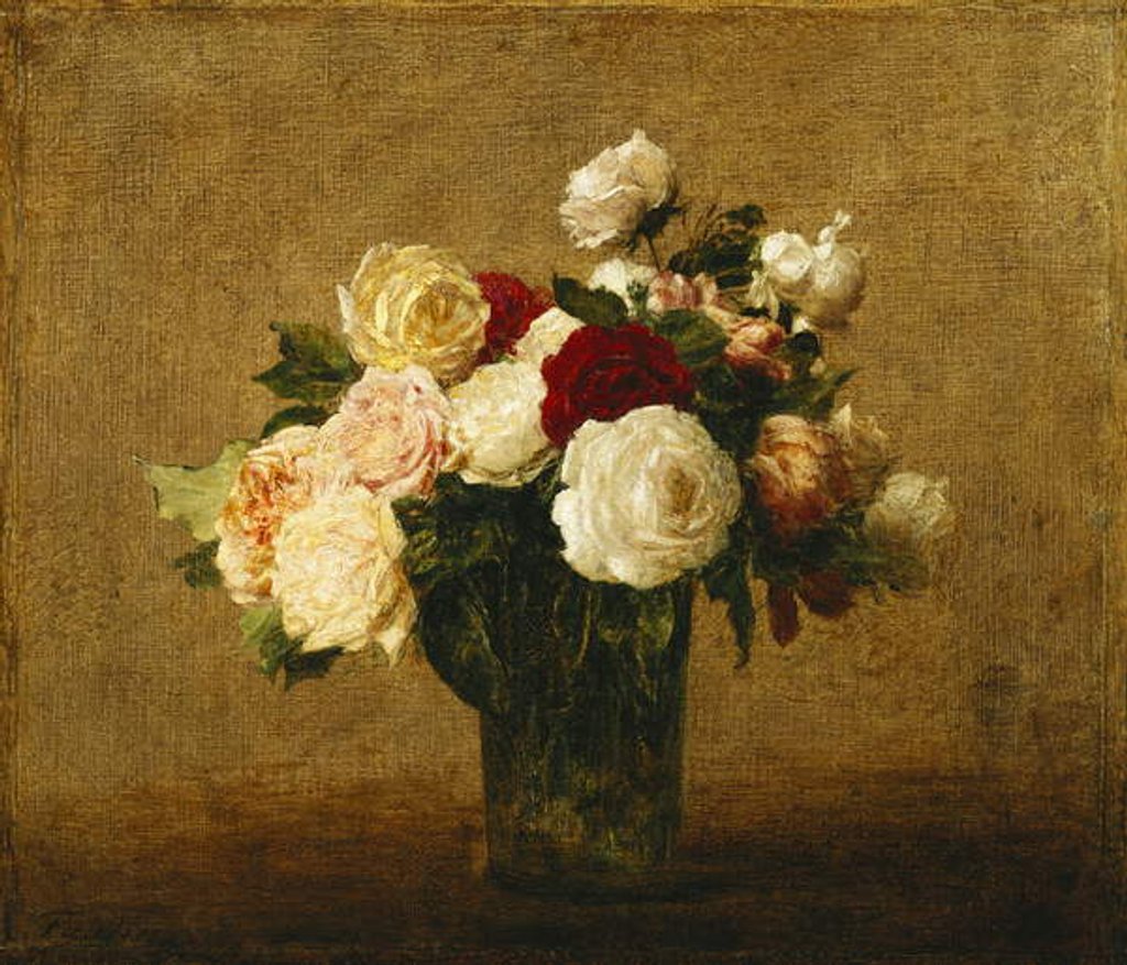 Detail of Roses in a Glass Vase; Roses dans un Vase de Verre, by Ignace Henri Jean Fantin-Latour