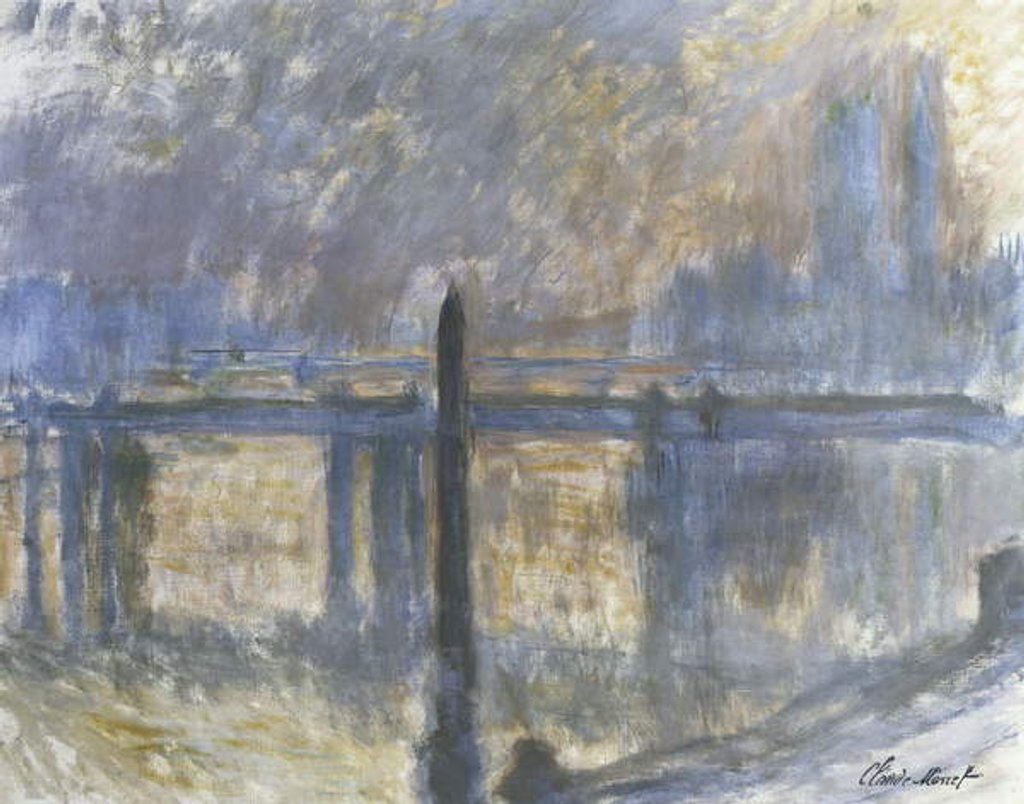 Detail of Cleopatra's Needle and Charing Cross Bridge by Claude Monet