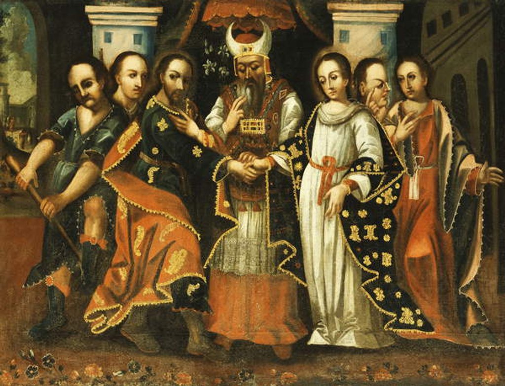 Detail of The Marriage of the Virgin by Cuzco School