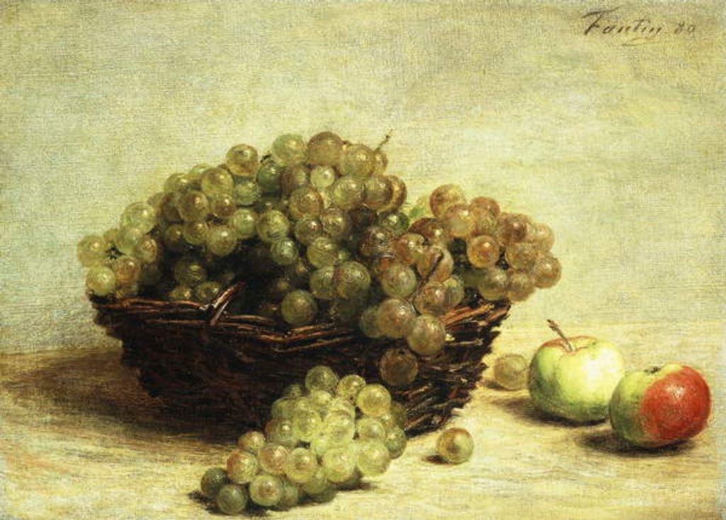 Detail of Still-life, Raisins and Apples in a Basket by Ignace Henri Jean Fantin-Latour