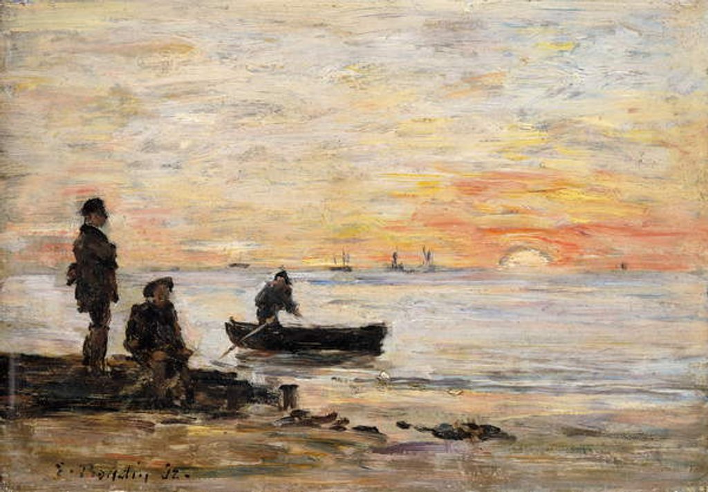 Detail of Low Tide - Shore and Fishermen at Sunset; Maree Basse - Rivage et Pecheurs au Coucher du Soleil, 1862 by Eugene Louis Boudin