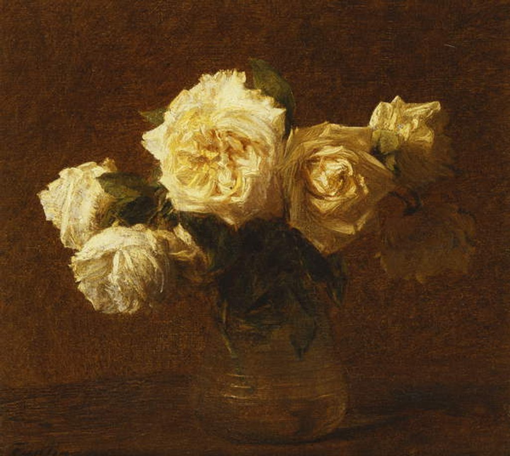 Detail of Six Yellow Roses in a Vase; Six Roses Jaunes dans une Vase, 1903 by Ignace Henri Jean Fantin-Latour