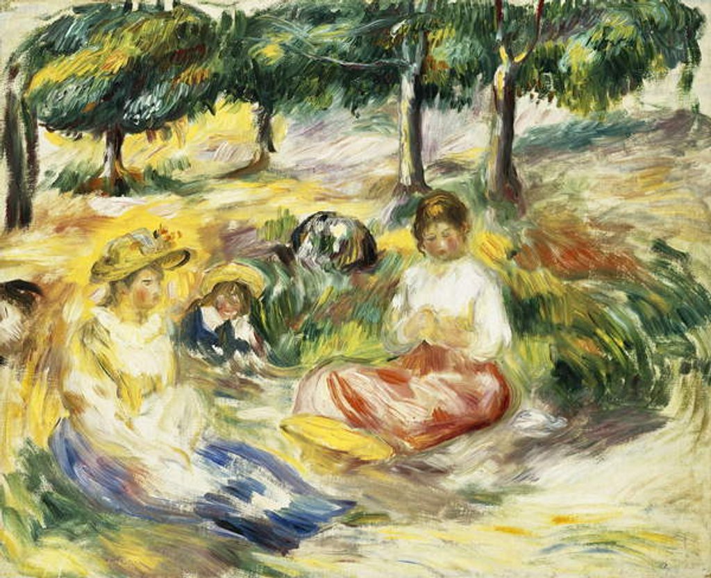 Detail of Three Girls Sitting on the Grass by Pierre Auguste Renoir