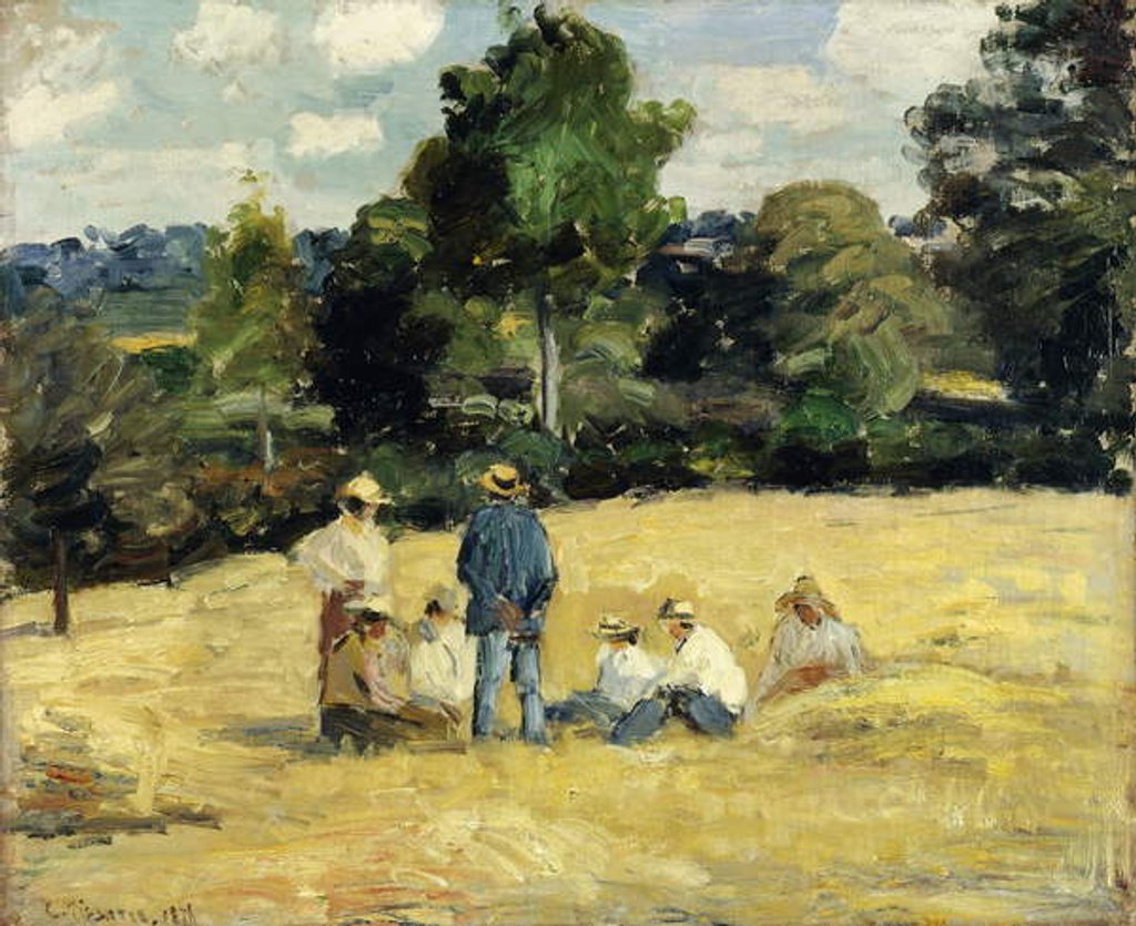 Detail of The Harvesters Rest, Montfoucault; Le Repos des Moissoneurs, Monfoucault, 1875 by Camille Pissarro