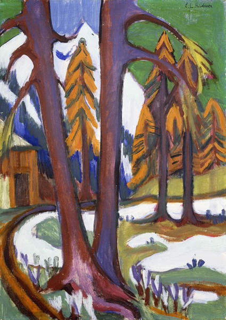Detail of Mountain-Early Spring with Larchen; Berg-Vorfruhling mit Larchen, c.1921-1923 by Ernst Ludwig Kirchner