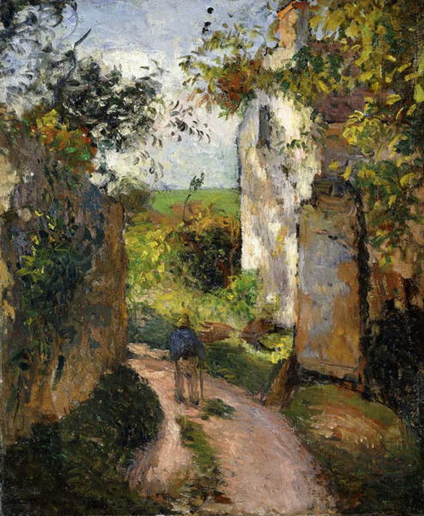 Detail of Peasant on an alley by a House, Pontoise by Camille Pissarro