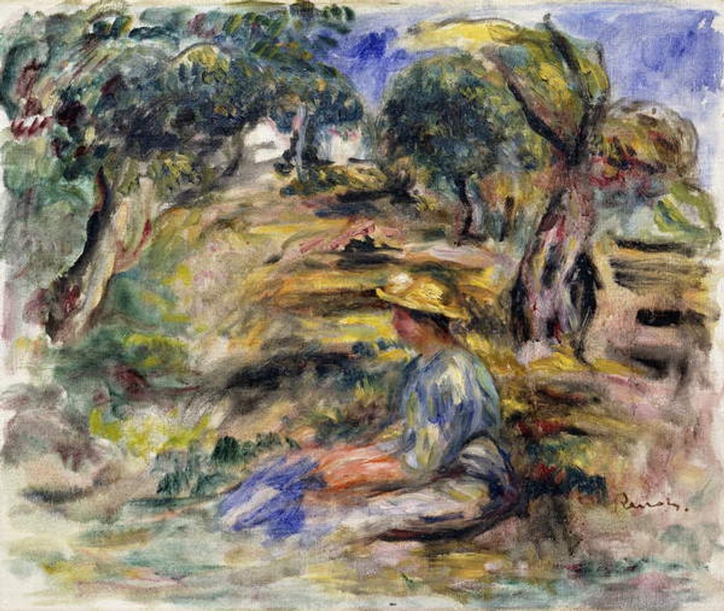 Detail of Woman in Blue, Seated; Femme en Bleu Assise by Pierre Auguste Renoir