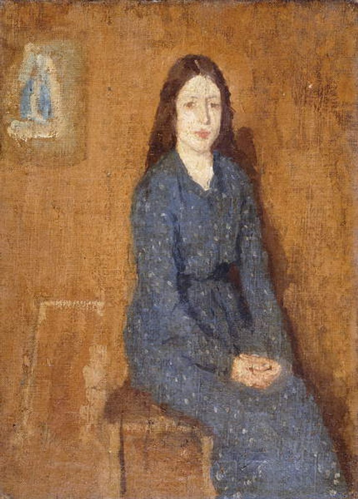 Detail of A sitting Girl wearing a Spotted Blue Dress, 1914-15 by Gwen John