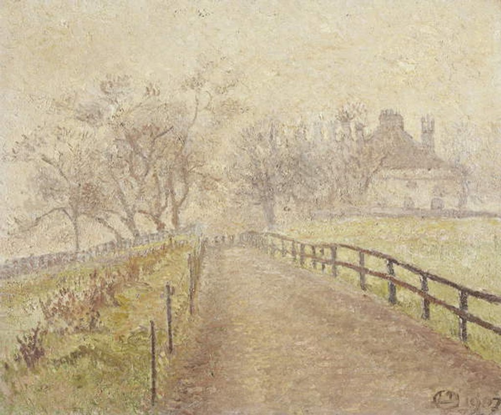 Detail of A Foggy Morning, Mortlake, 1907 by Lucien Pissarro