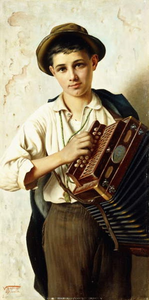 Detail of A Young Accordian Player by Vittorio Rignano