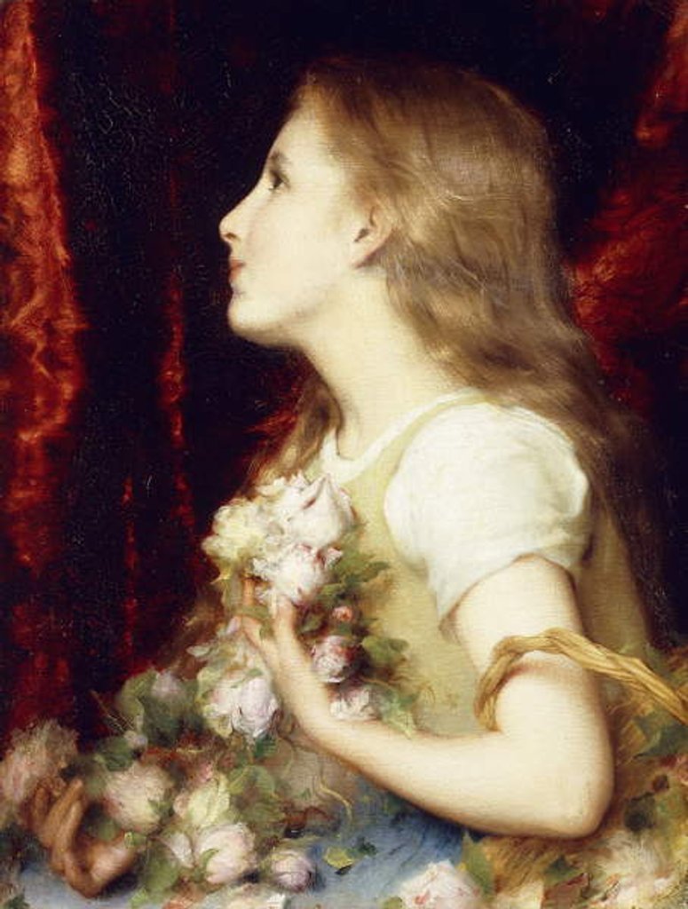 Detail of A Young Girl with a Basket of Flowers by Etienne Adolphe Piot