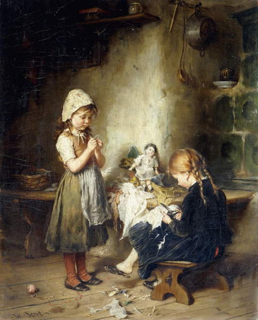 Detail of The Young Seamstresses by Heinrich Hirt