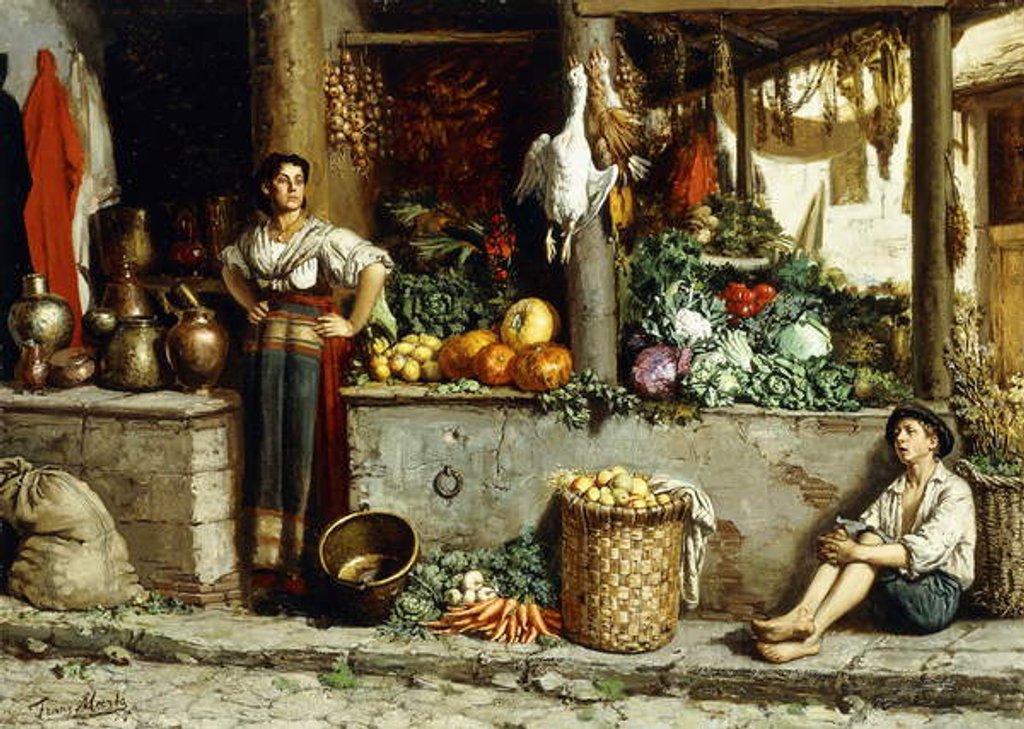 Detail of A Vegetable Market; Un Marche aux Legumes, 1874 by Frans Meerts