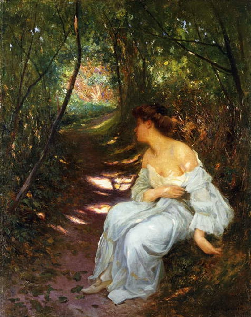 Detail of A Young Woman Seated on a Wooded Path, 1908 by Albert-Auguste Fourie