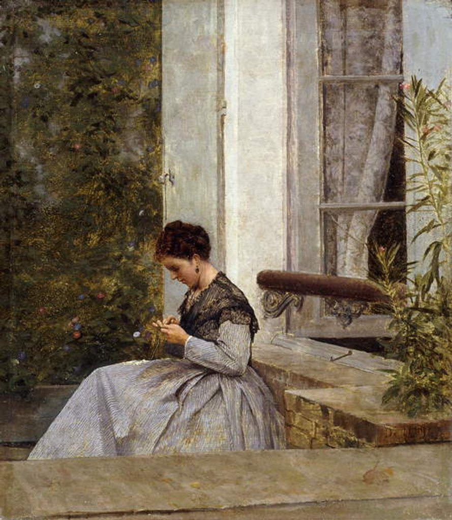 Detail of A Woman Crocheting by Giuseppe or Joseph de Nittis
