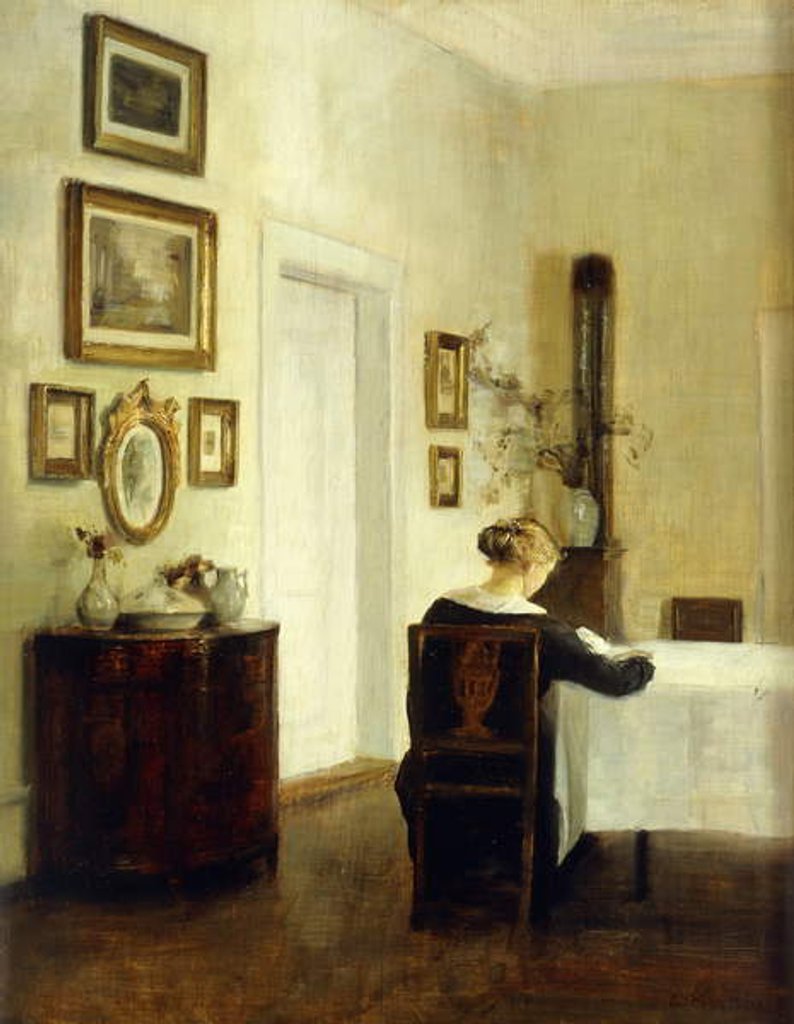 Detail of A Woman at a Table in an Interior by Carl Holsoe