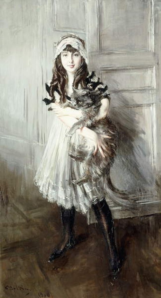 Detail of Portrait of Josefina Errazuriz Holding a Cat, 1910 by Giovanni Boldini