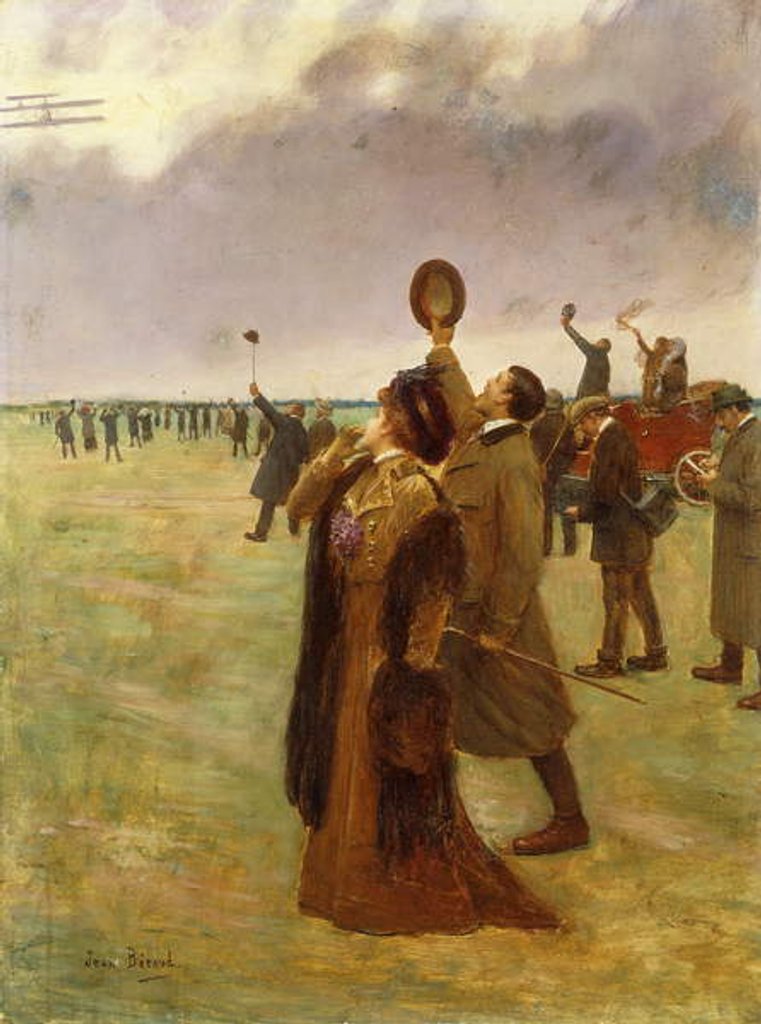 Detail of Flight of the Wright Biplane; Envole d'un Biplan Type Wright, by Jean Beraud