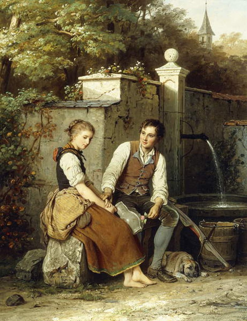 Detail of At the Well, 1872 by Johann Georg Meyer von Bremen