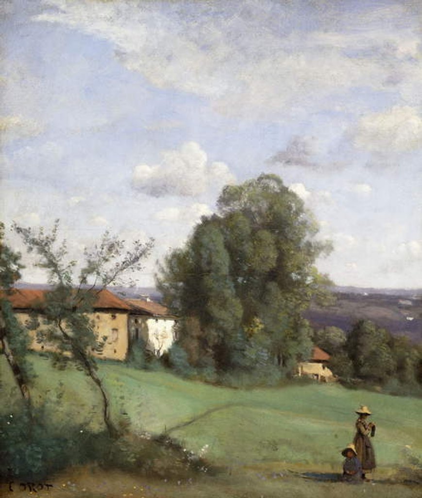 Detail of A Farm in Dardagny; Une Ferme de Dardagny, c.1855-57 by Jean Baptiste Camille Corot
