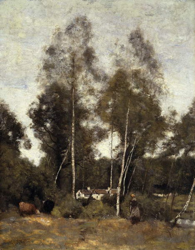 Detail of Clairiere Pierre du Bois, the Evaux, near Chateau-Thierry; Clairiere du Bois Pierre, aux Evaux, pres Chateau-Thierry, c.1855-65 by Jean Baptiste Camille Corot
