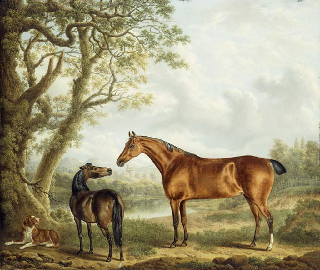 Detail of Hunters and a Spaniel in an Extensive Landscape, 1827 by Charles Towne