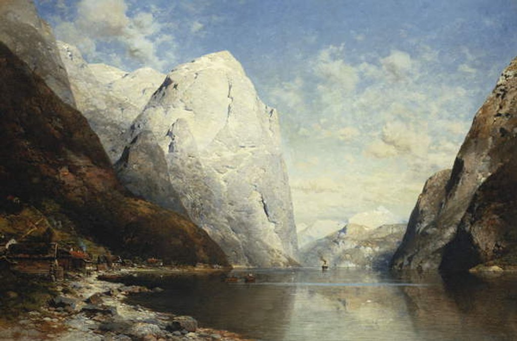 Detail of A Norweigan Fjord, 1891 by Julius Rose