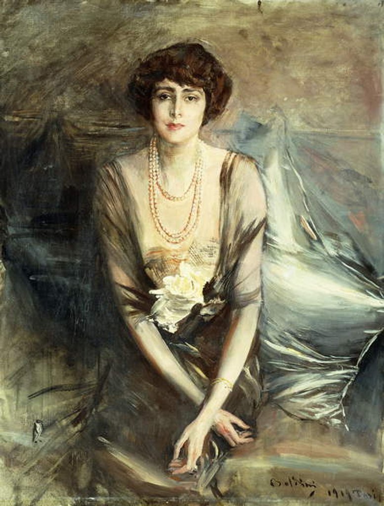 Detail of Portrait of Mrs. George McFadden seated, three-quarter length, 1919 by Giovanni Boldini