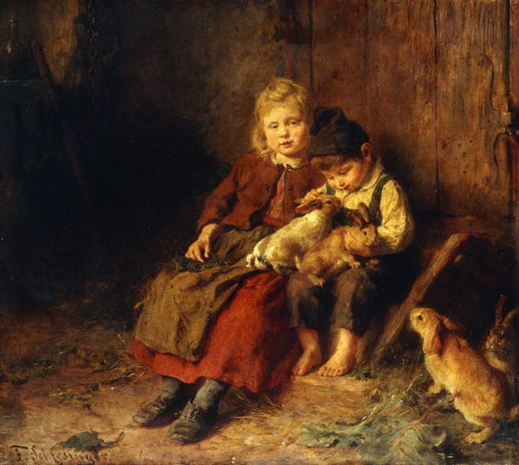 Detail of Two Children Playing with Rabbits, by Felix Schlesinger