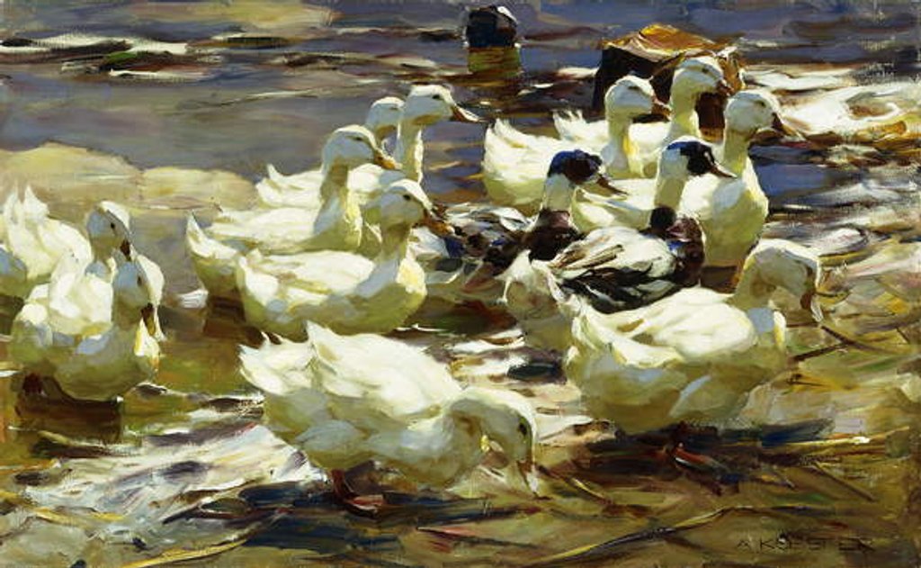 Detail of Ducks in the Pond; Enten im Teich, by Alexander Koester