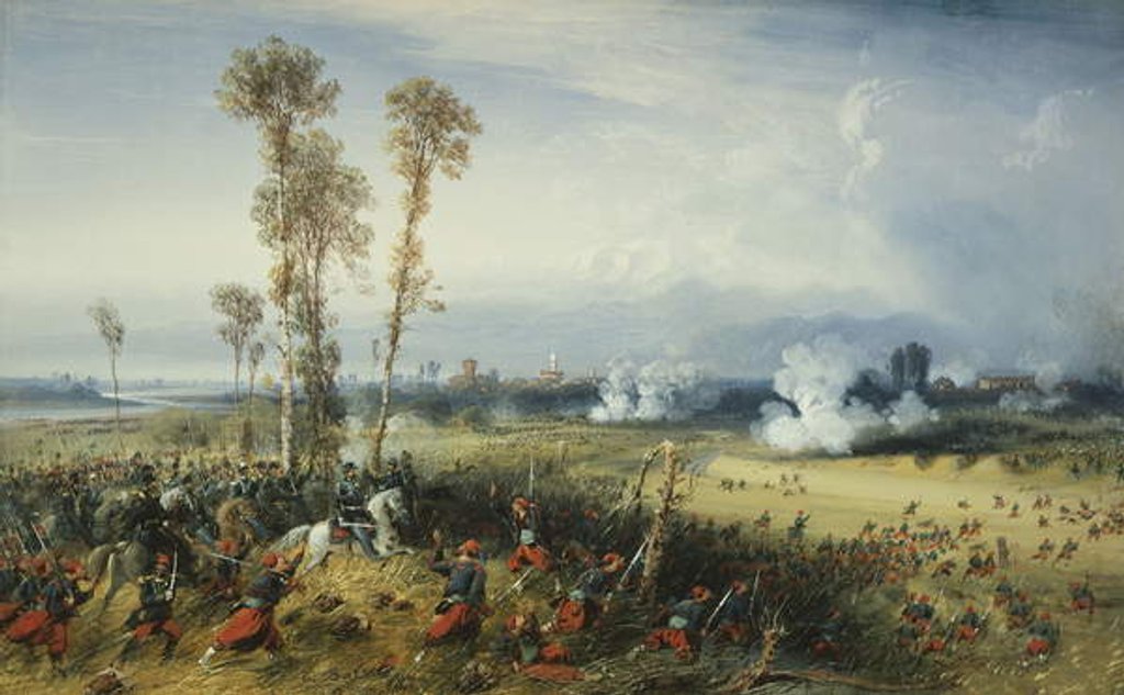 Detail of The War in Italy: The Battle of Palestro, the King of Sardinia Heading the Troops, 1859 by Carlo Bossoli