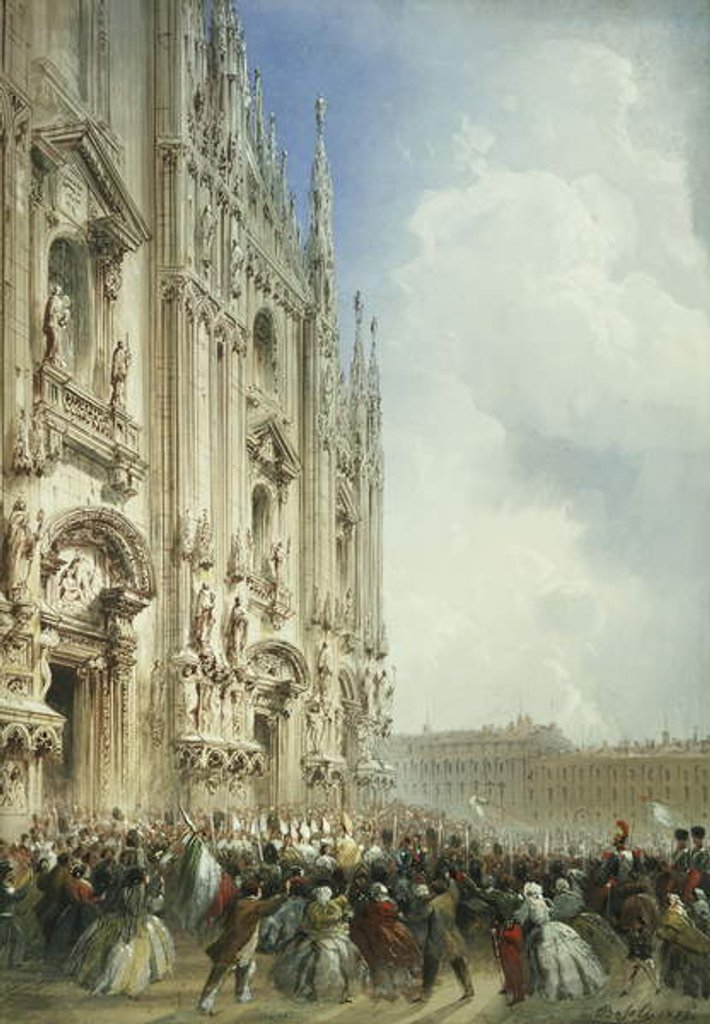 Detail of The War in Italy: The Arrival of the Emperor Napoleon III and the King of Sardinia at the Duomo, Milan, 1859 by Carlo Bossoli