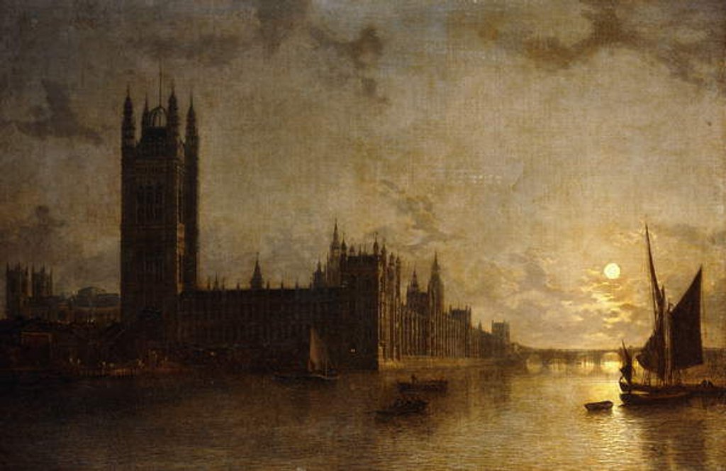 Detail of Westminster Abbey, The Houses of Parliament with the Construction of Westminster Bridge, 1859 by Henry Pether