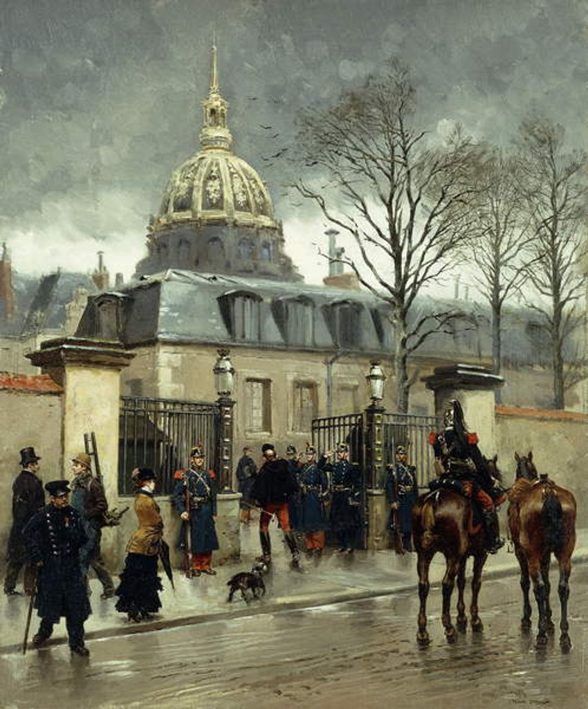 Detail of Outside Les Invalides, Paris, by Jean-Baptiste Edouard Detaille