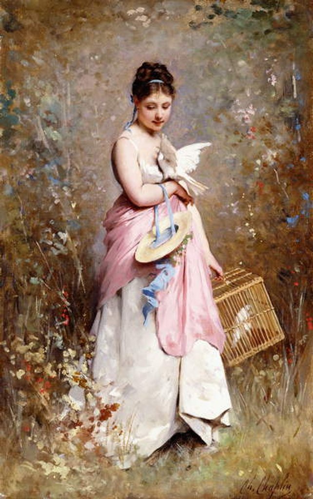 Detail of Young Girl with Doves by Charles Joshua Chaplin