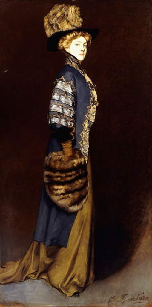 Detail of An Elegant Lady with a Fur Muff by Antonio de la Gandara