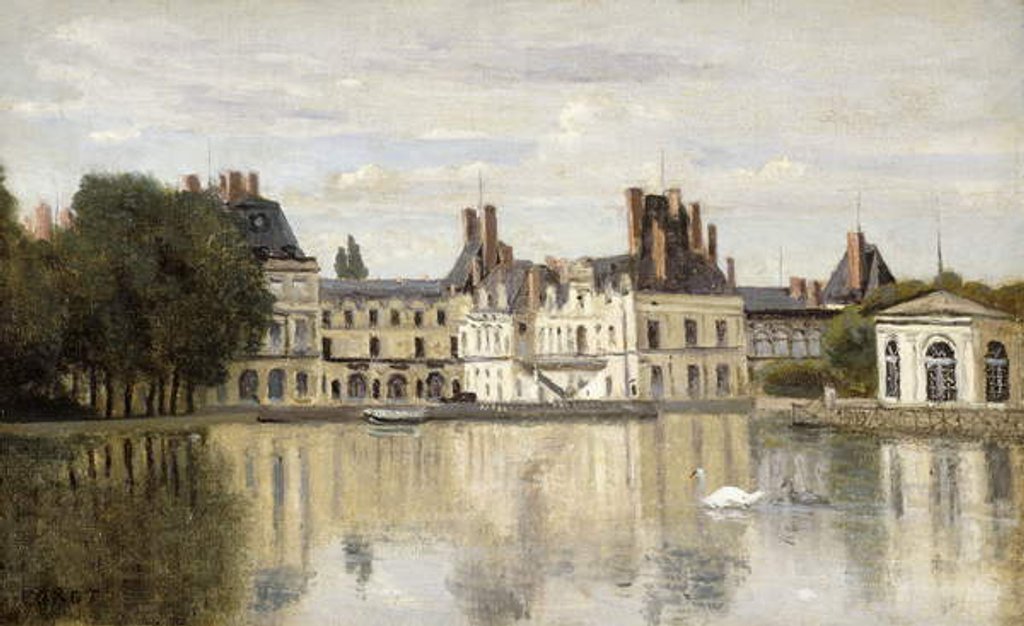Detail of Fontainebleau - View of the Chateau and Lake; Fontainebleau - Le Chateau vu de la Piece d'Eau by Jean Baptiste Camille Corot