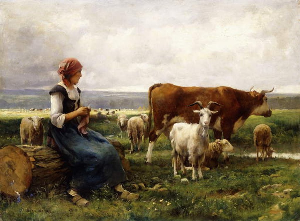 Detail of Shepherdess with Cows and Goats by Julien Dupre