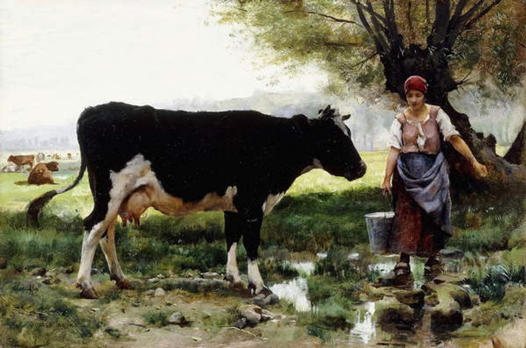 Detail of A Milkmaid with her Cow by Julien Dupre