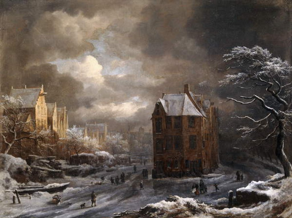 Detail of View of the Hekelveld, Amsterdam, in Winter, looking South, by Jacob Isaaksz. or Isaacksz. van Ruisdael