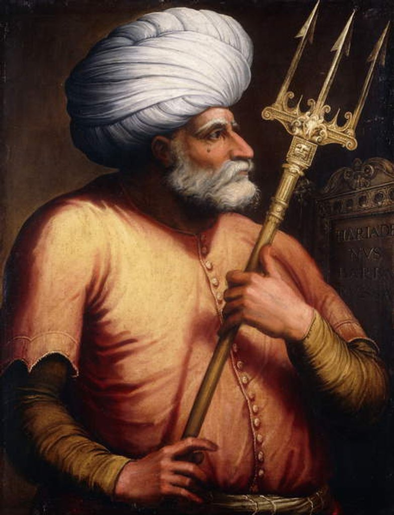 Detail of Portrait of Khair el-Din Barbarossa, half-length, holding a Trident, c.1580 by Florentine School