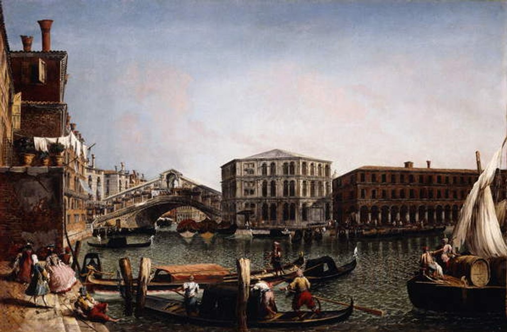 Detail of The Rialto Bridge, Venice with the Fondaco dei Tedeschi in the Foreground, by Michele Marieschi