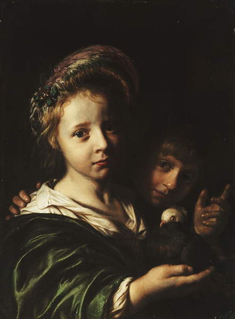 Detail of A Girl Holding a Pigeon and a Boy Gesturing, 1652 by Jan de Bray