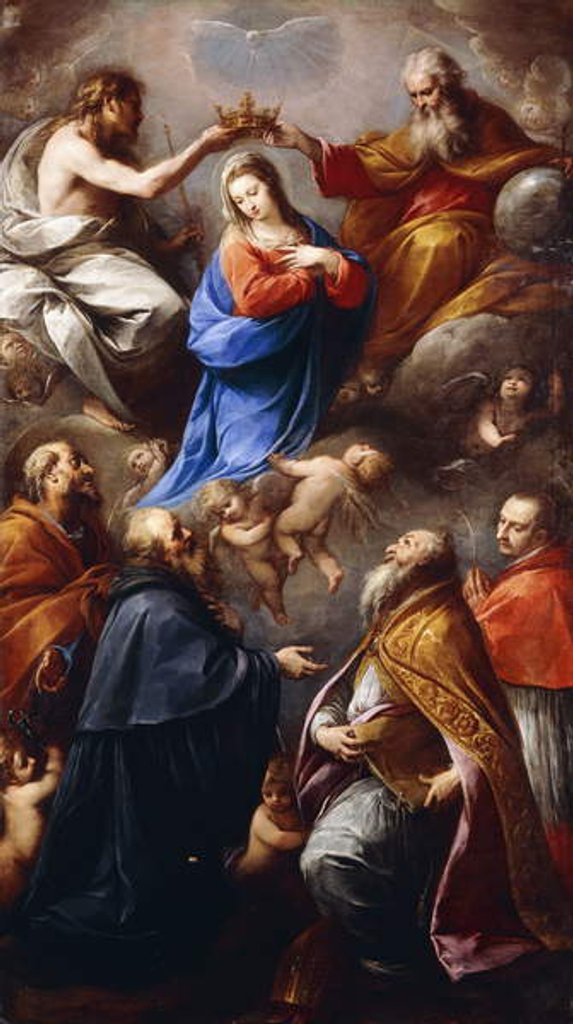 Detail of The Coronation of the Virgin with Saints Peter, Paul, Ambrose and Charles Borromeo by Carlo Francesco Nuvolone