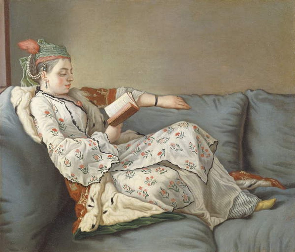 Detail of La Sultane Lisant', A Lady in Turkish Costume Reading on a Divan, by Jean-Etienne Liotard