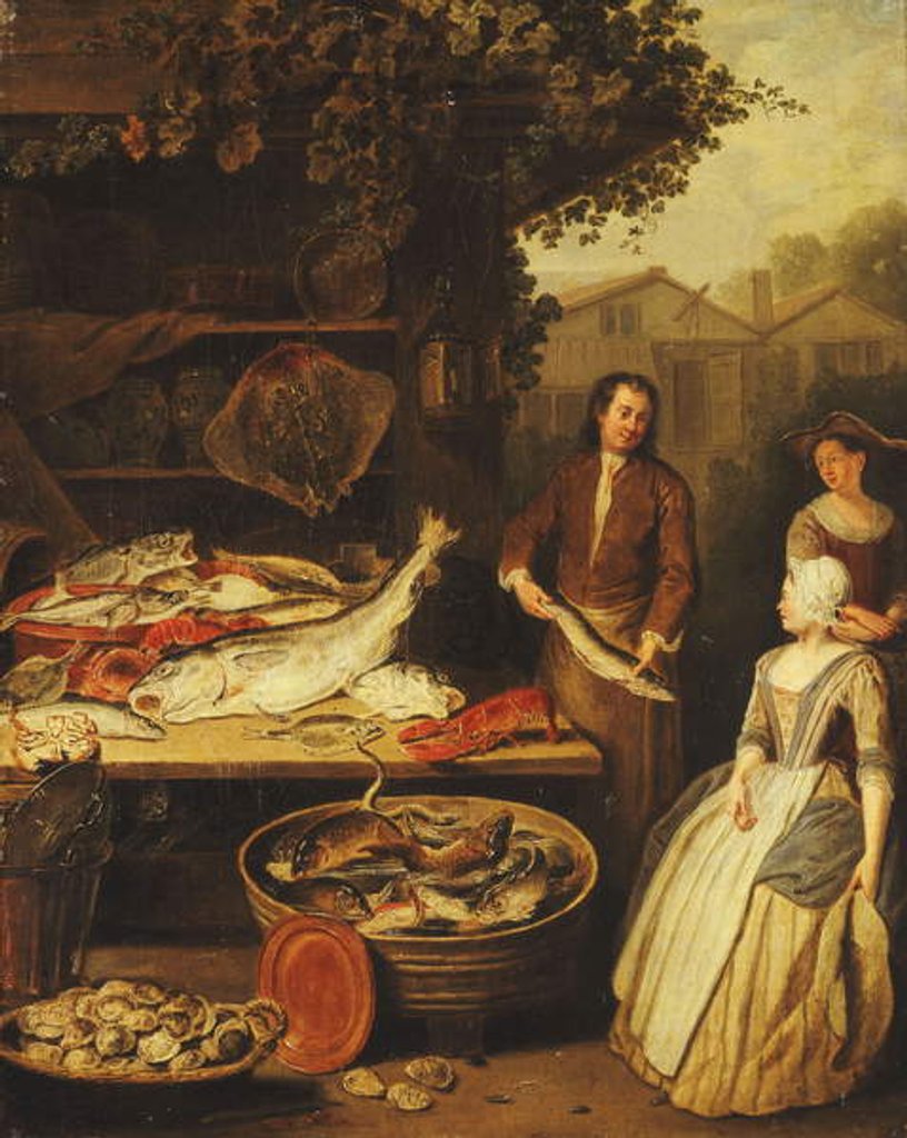 Detail of A Fishmonger displaying a Pike to a Maid, 1727 by Pierre Angelis or Angillis