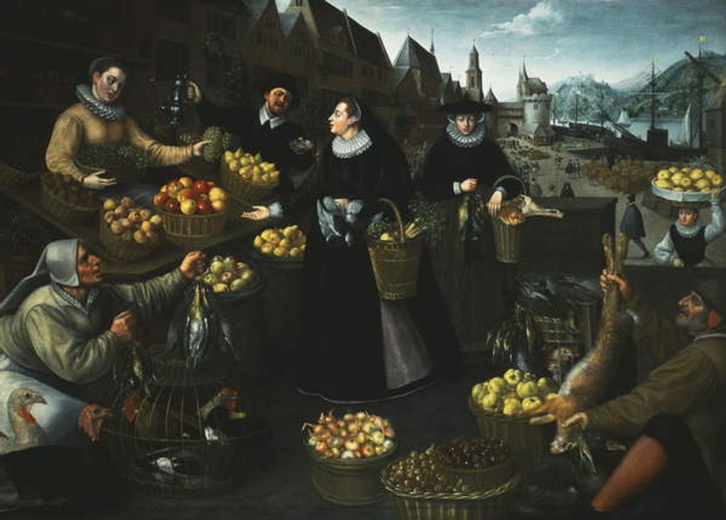 Detail of An Allegory of Autumn: A Fruit and Vegetable Stall above the Weinmarkt in Frankfurt by Georg Flegel