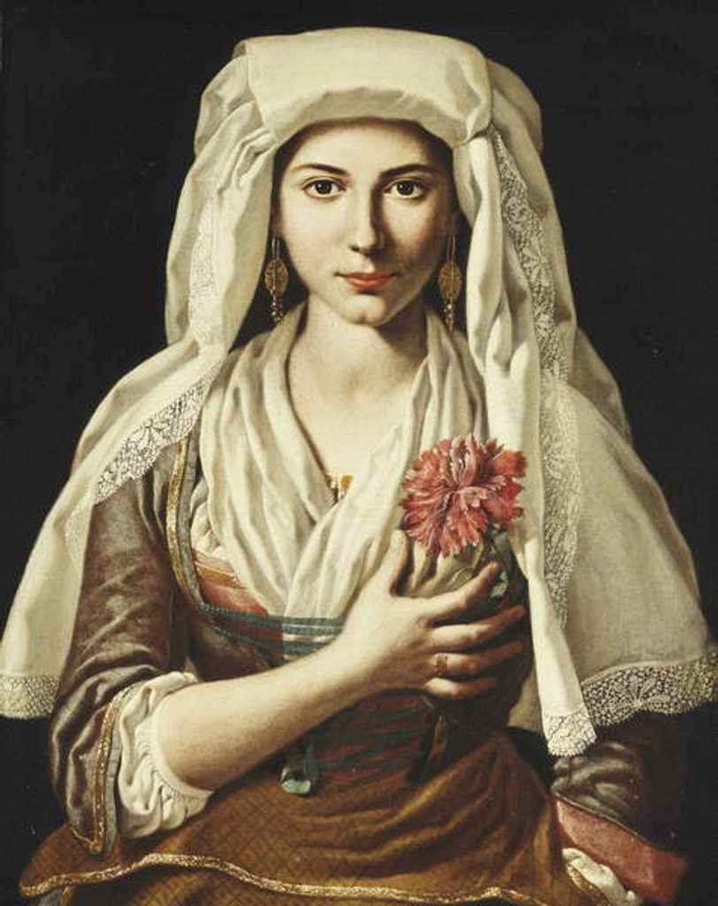 Detail of Portrait of a Young Woman, three-quarter length, Holding a Carnation by Francesco Cozza