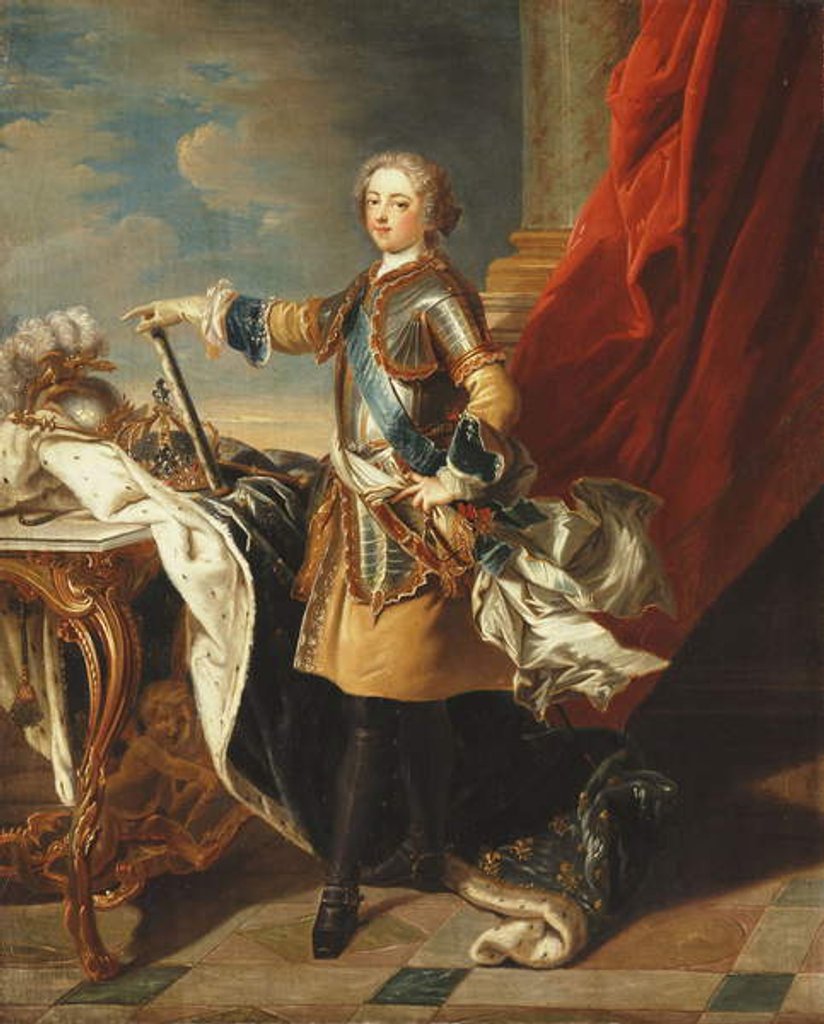 Detail of Portrait of King Louis XV, full-length, wearing half Armour by Louis Michel van Loo