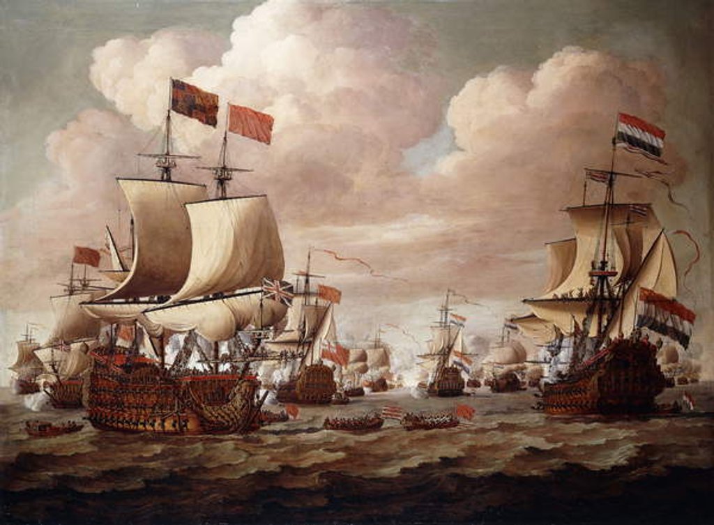 Detail of The English and Dutch Fleets exchanging Salutes at Sea with the 'Prince' and the 'Gouden Leeuw' in the Foreground, 1684 by Willem van de the Elder Velde